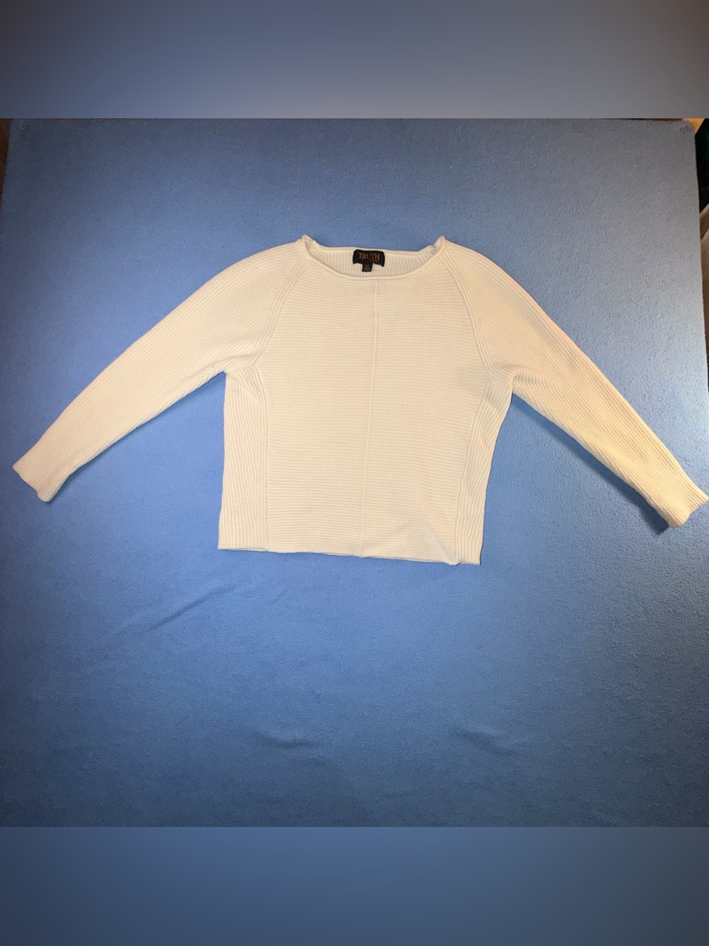 Truth By Republic Cream Ribbed Crewneck Sweater